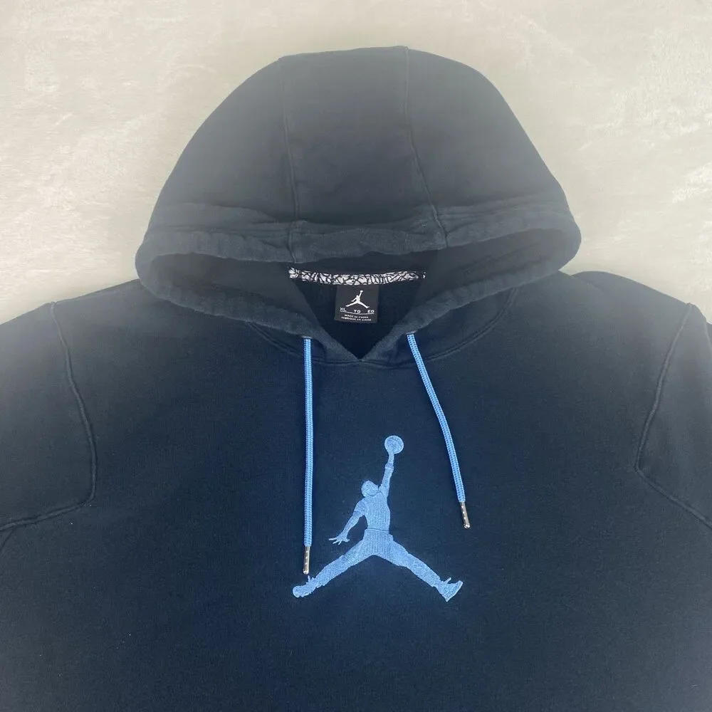 Jordan Jumpman Sweater Mens Extra Large Black Blue Hooded Sweatshirt Pullover